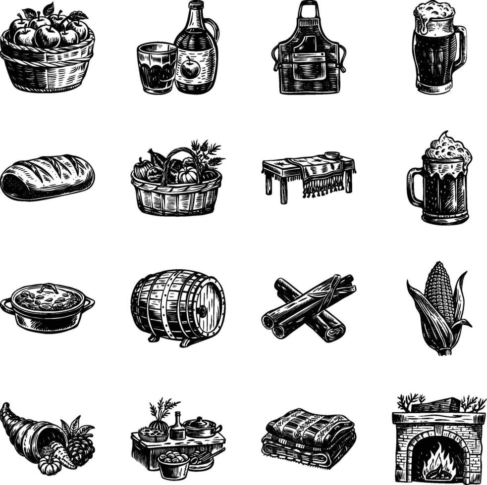 Collection of Vintage Style Thanksgiving Illustrations vector