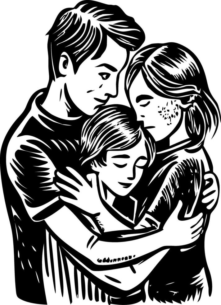 A vintage illustration showing warm family hug vector