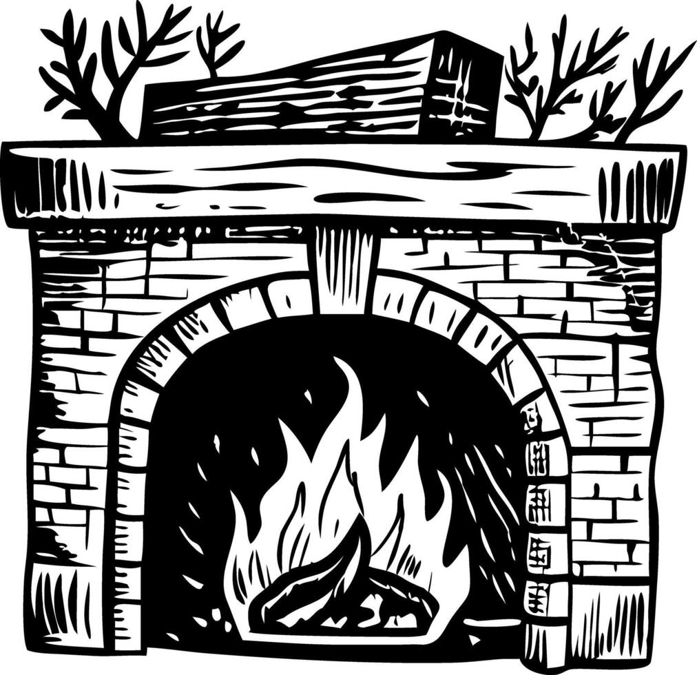 A vintage style illustration showing cozy fireplace vector