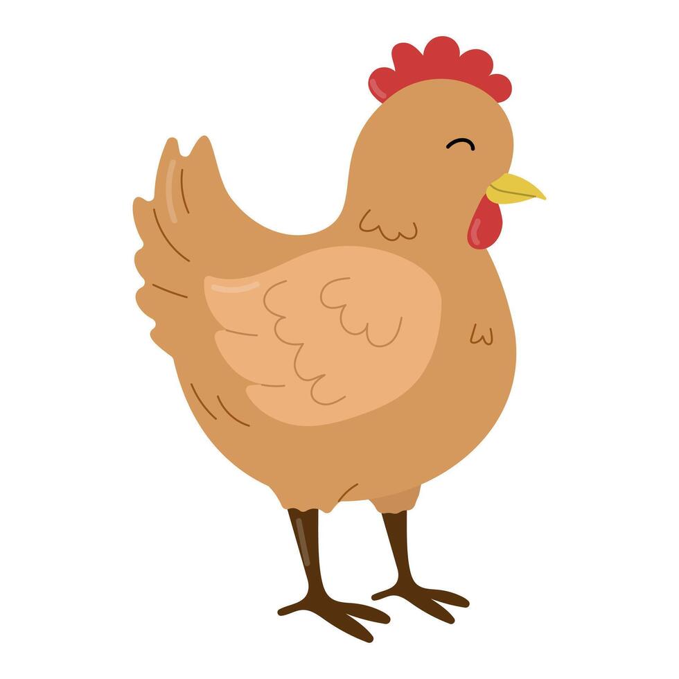Cute hen in flat style on white background vector