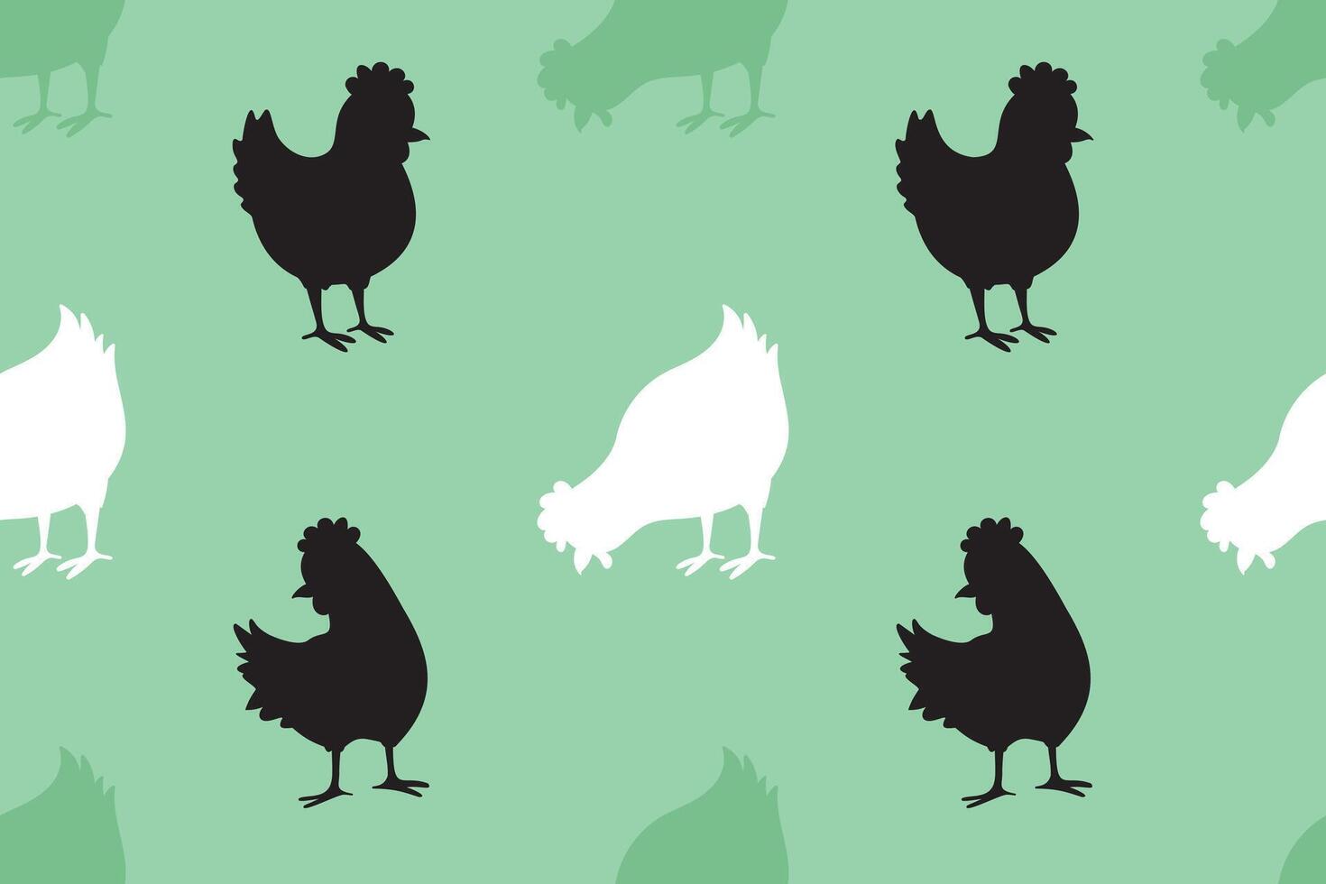 Seamless horizontal pattern with silhouettes hen on green background vector