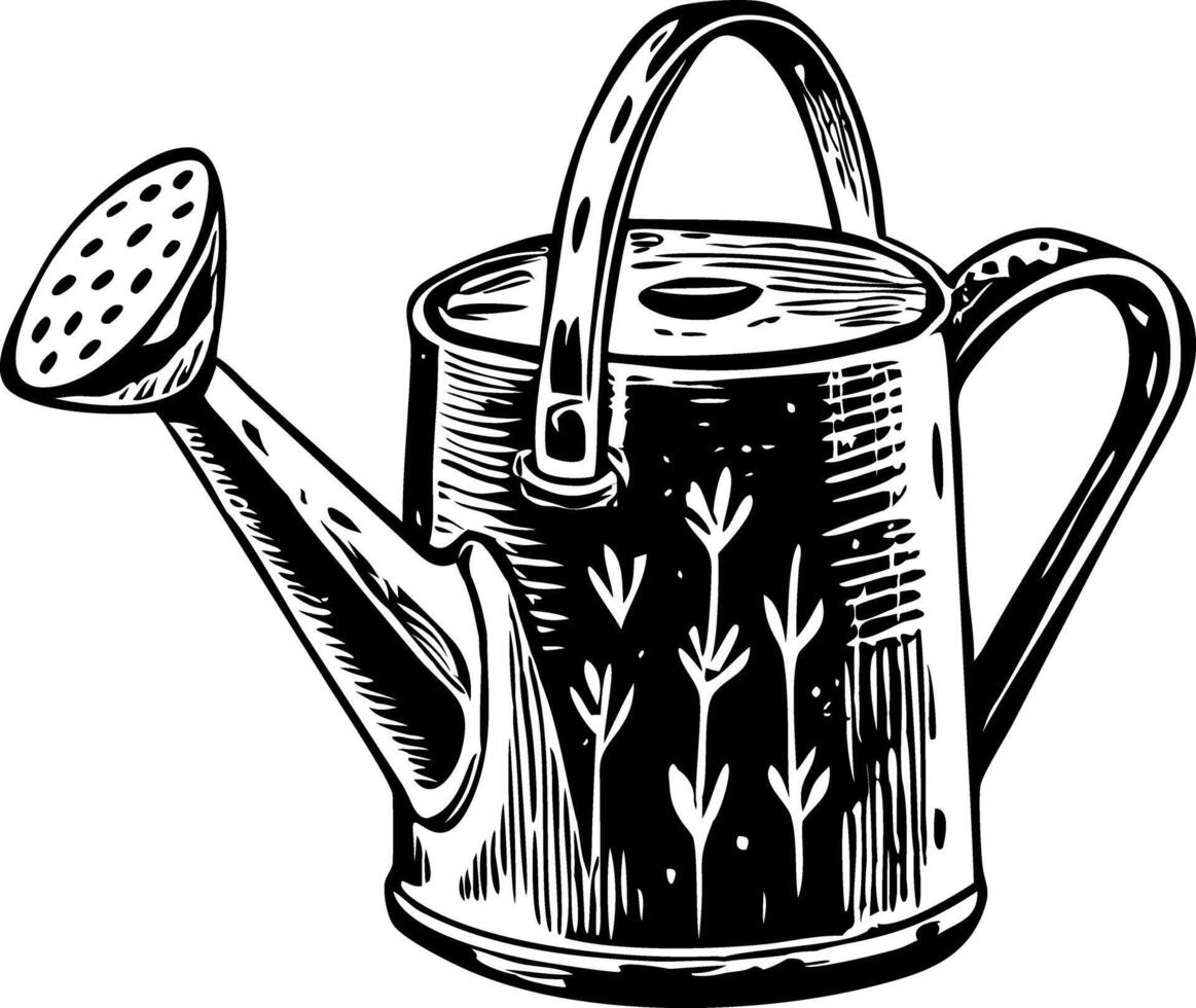 A vintage icon showing classic metal watering can vector