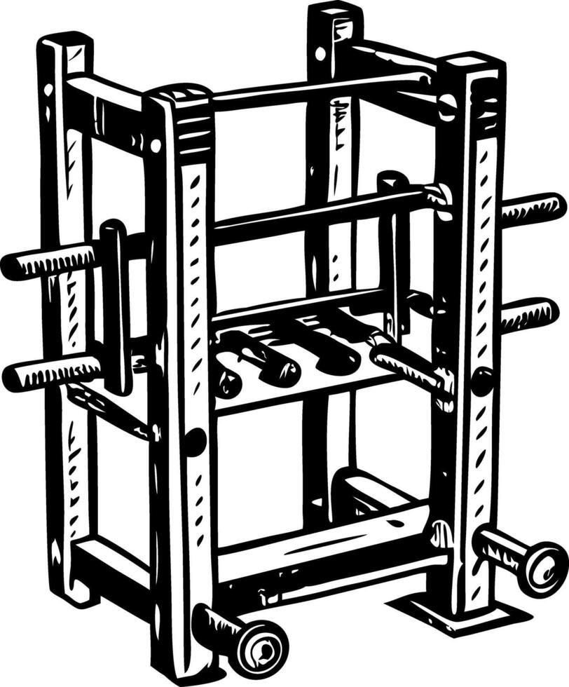 A vintage style illustration of power rack vector