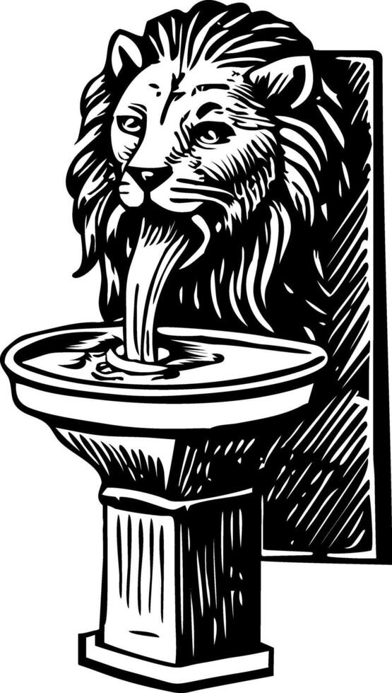A vintage icon showing a lion fountain vector