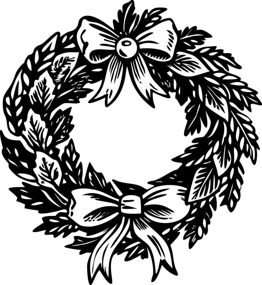 A vintage style illustration of christmas wreath vector