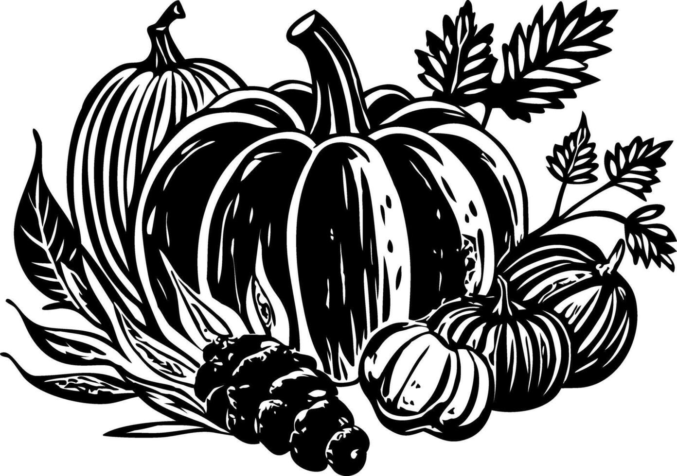 A vintage style illustration of fall harvest scene vector