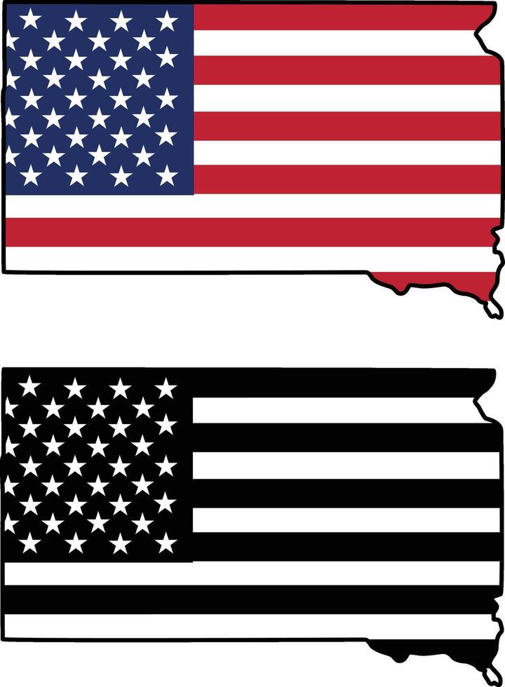 Map of South Dakota State Design with USA Flag vector