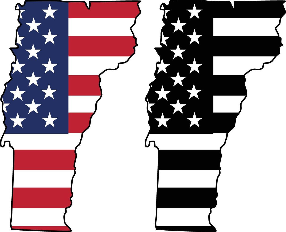 Map of Vermont State Design with USA Flag vector