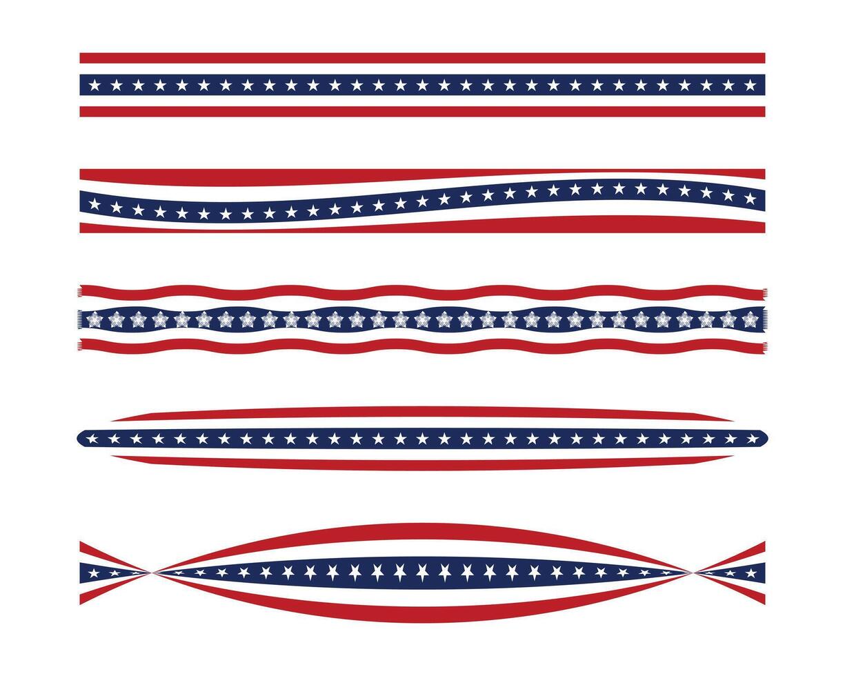 Patriotic Stars and Stripes American Flag Ribbon Design Elements for Celebrations. vector