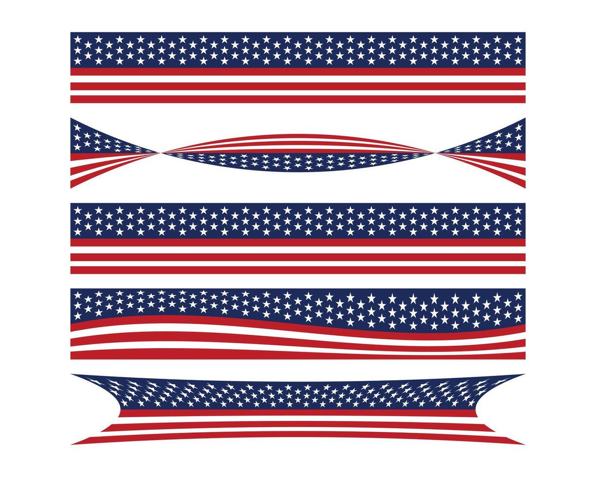 Stars and Stripes Patriotic American Flag Ribbon Design Elements for Celebrations. vector