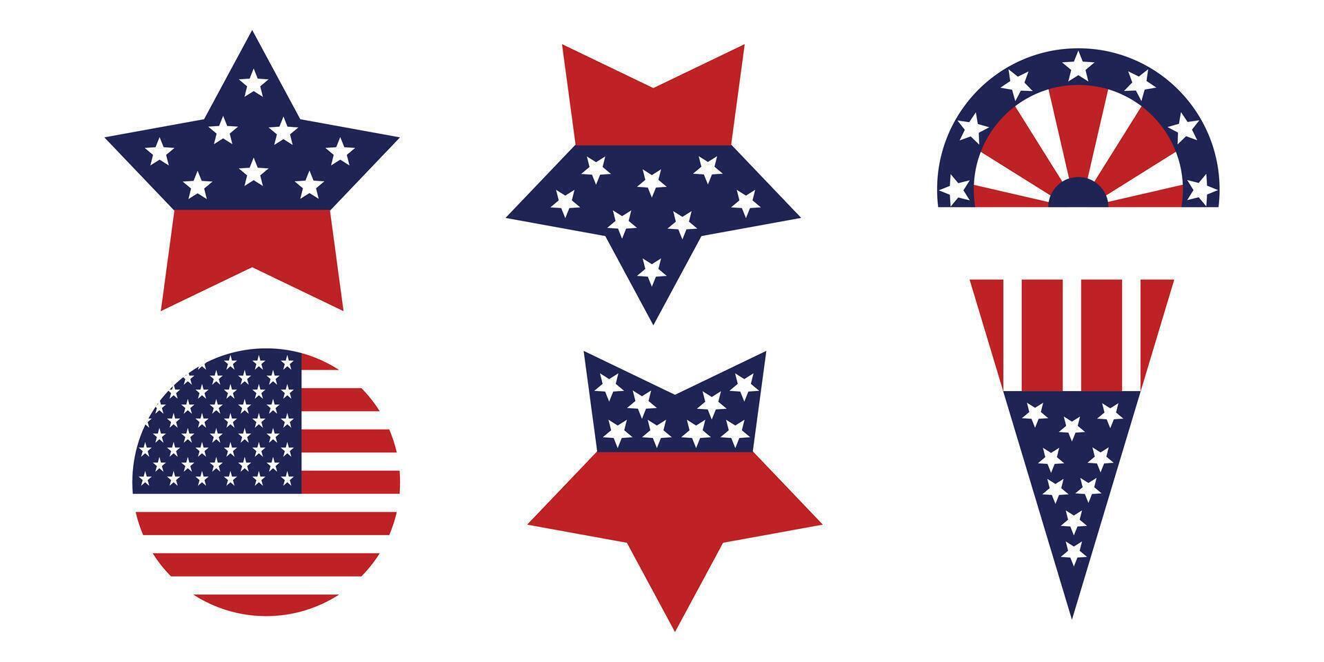 American flag patriotic stars, circles, and pennants icon. Collection of patriotic American design elements. vector