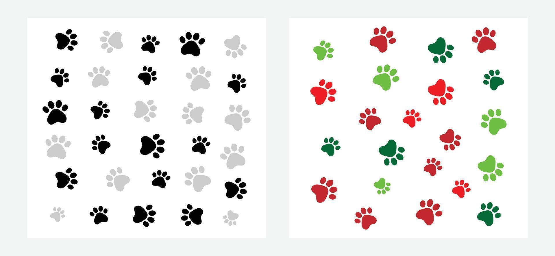Paw Prints Pattern Background. Animal Paw Prints in Black and Holiday Colors. vector