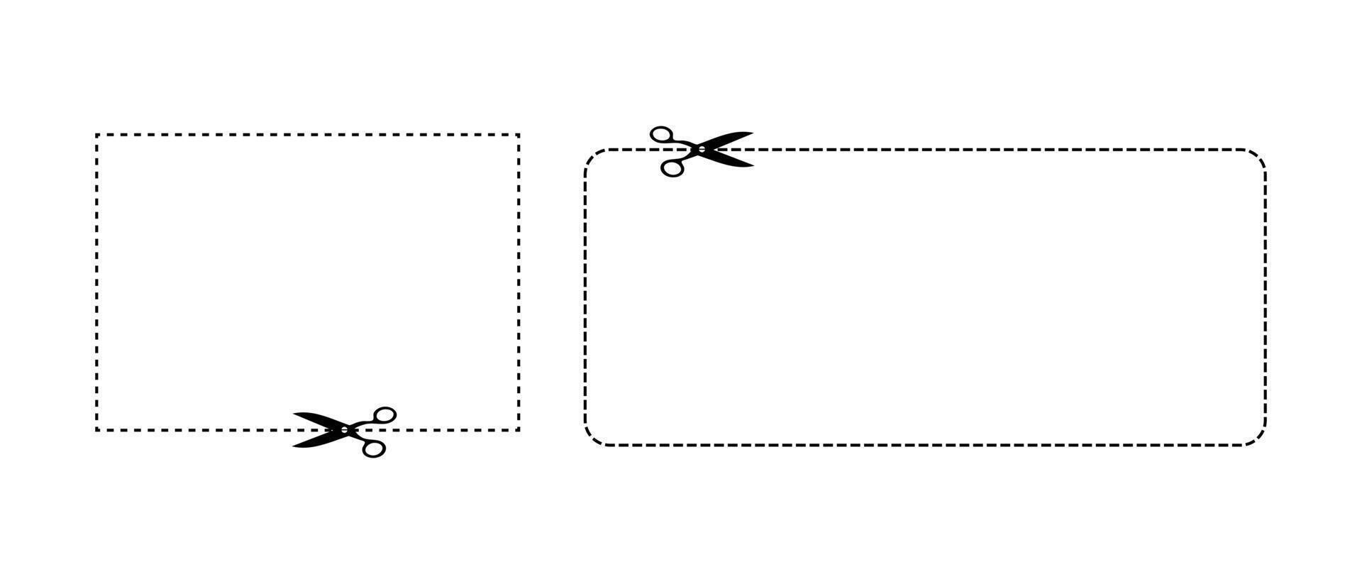 Coupon Border Rectangle Dotted Line with Scissors for Cutting Design. vector