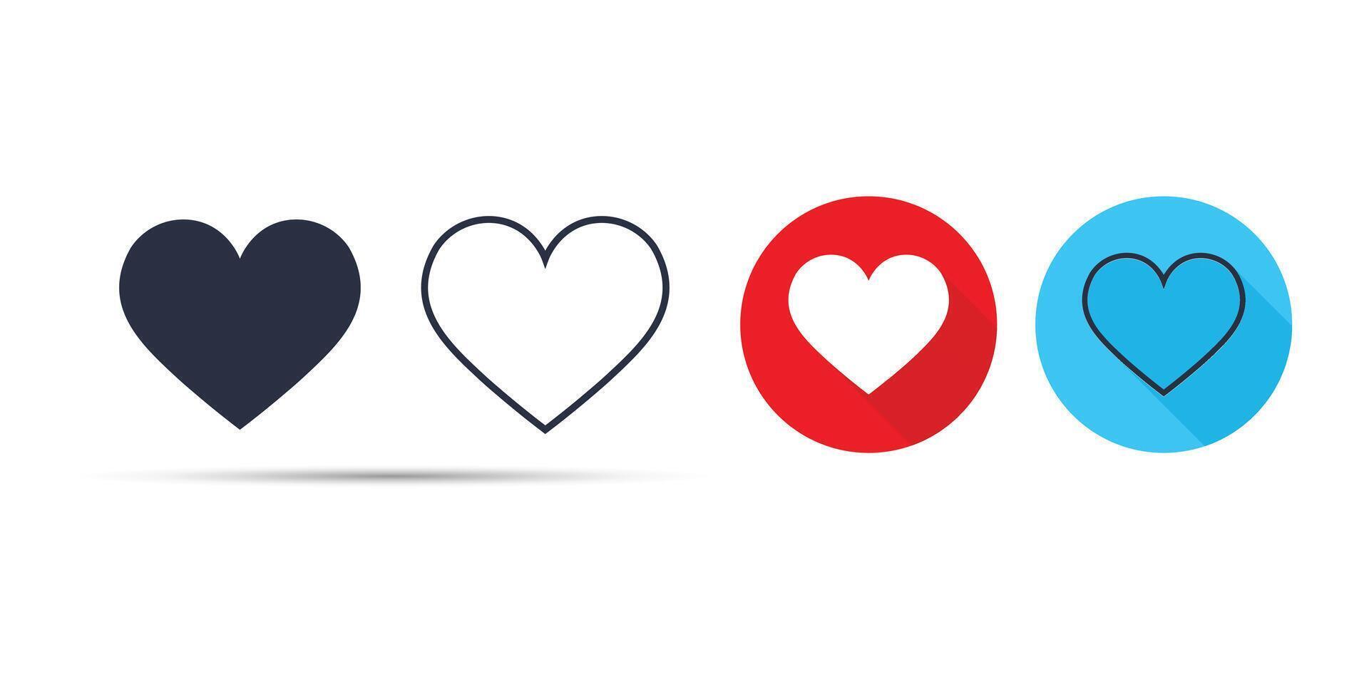 Different Heart Icons in Outline and Full Hearts. Styles Love Symbol. vector