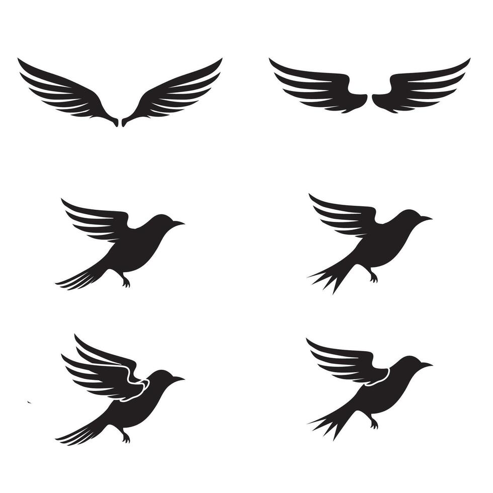 Flying Birds and Wings Black Silhouette Set Minimalist Animal Shape for Design and Branding vector