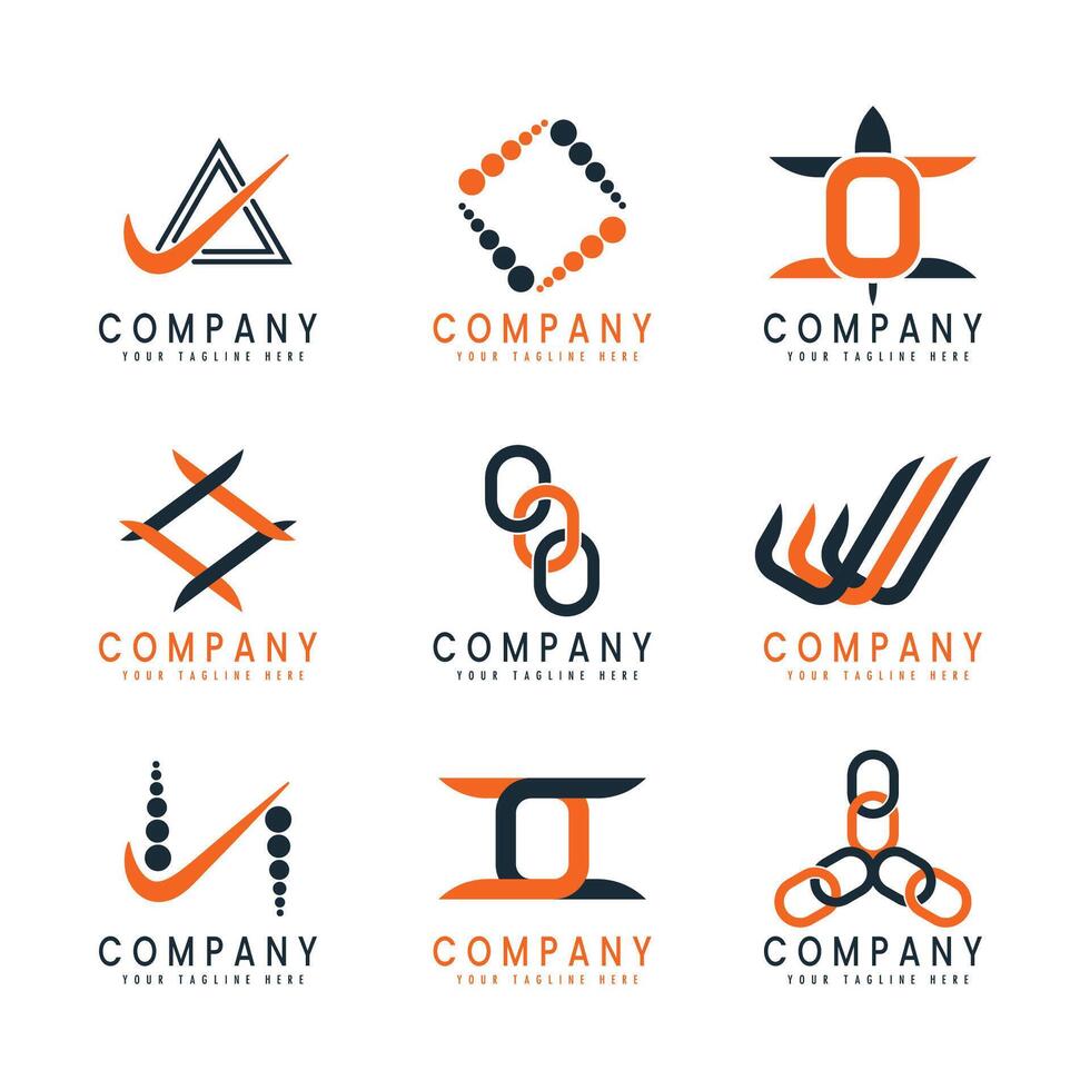 Modern Abstract Company Logo Set in Orange and Black for Business Icon Collection vector
