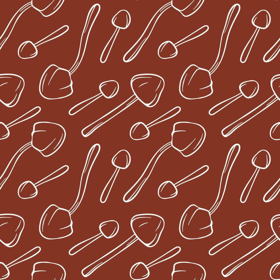 Conocybe Filaris inedible mushroom seamless pattern in line art style. Great for label, packaging on a brown background. vector