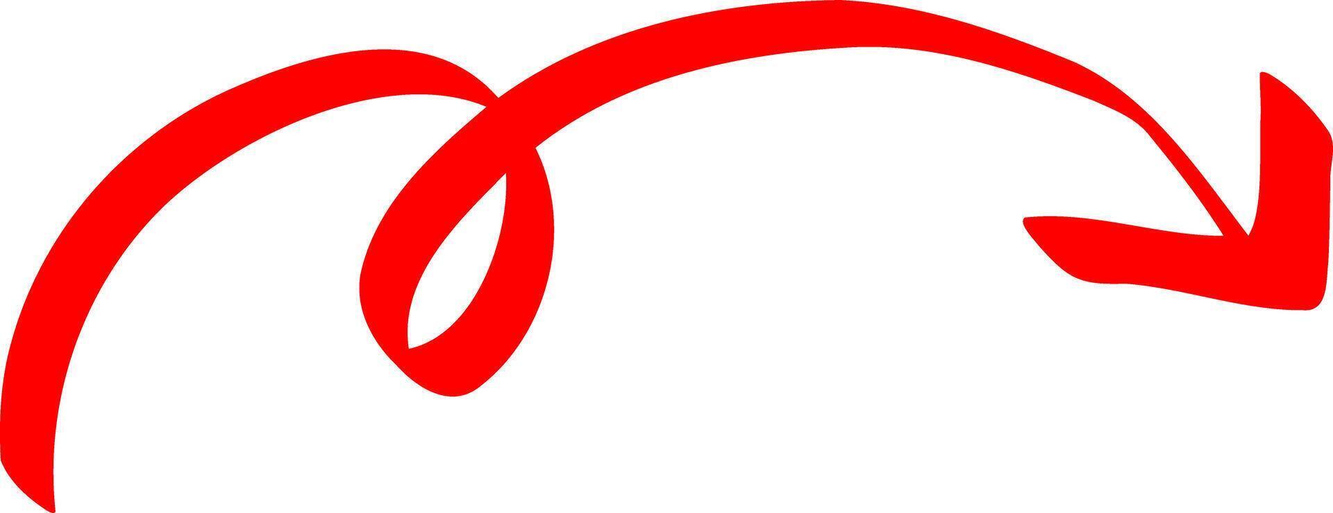 Curved Red Arrow with Hand Ink Lines vector