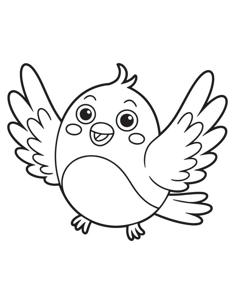 Chubby Bird Flying with Wings Spread Adorable Cartoon Line Art vector