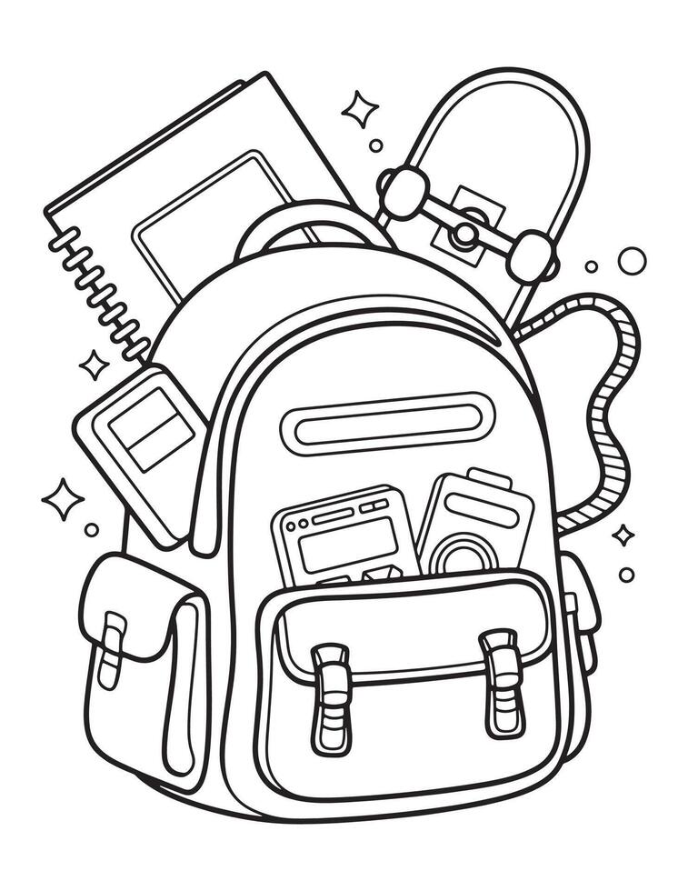 Backpack with School Supplies Line Art design vector