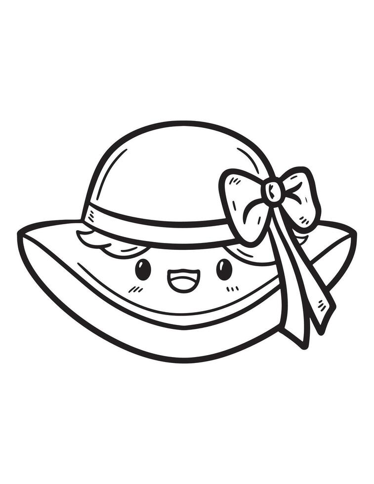 Adorable Summer Hat with Bow Kawaii Beach Hat Coloring Page vector