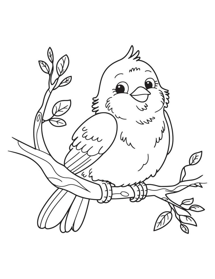 Sweet Baby Bird Sitting on a Tree Branch Outline for Coloring vector