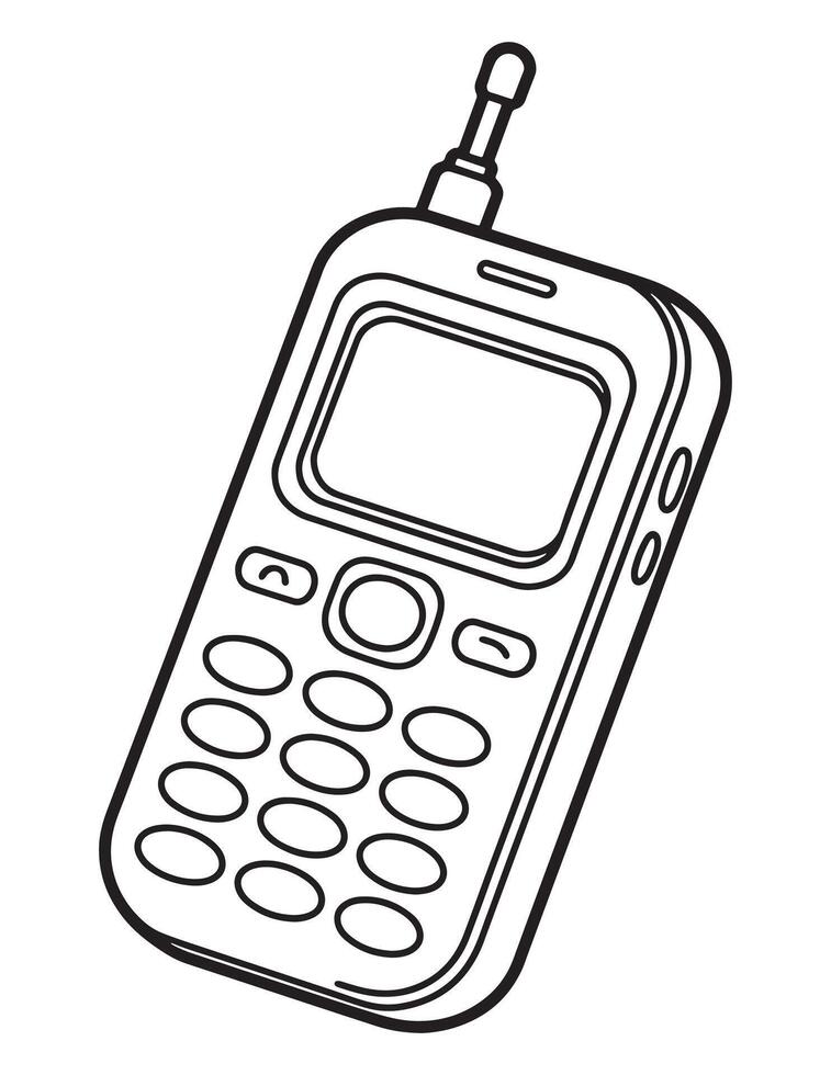 Vintage Cell Phone with Antenna Retro Tech Line Drawing vector