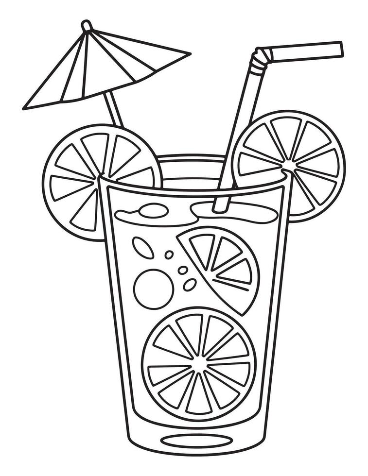 A drawing of a drink with a lemon slice and umbrella vector