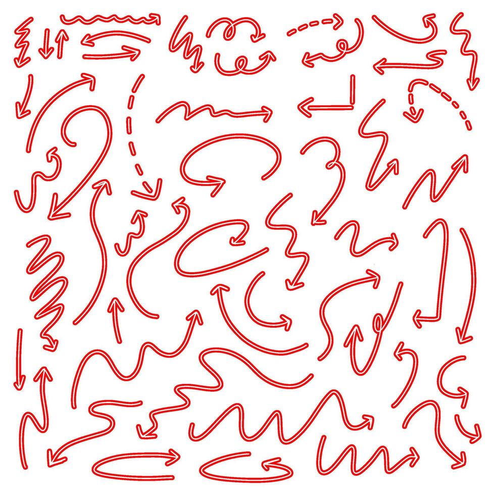 Arrow Red Color Hand Drawn Set vector