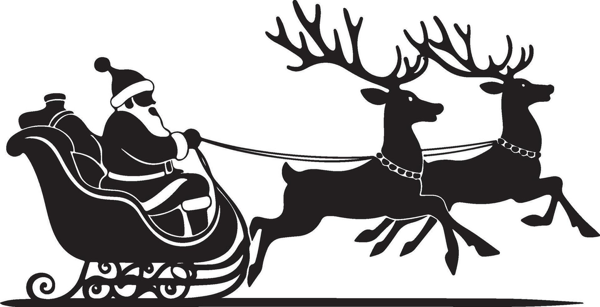 Santa Claus's Reindeer and Sleigh Black and White Clipart vector