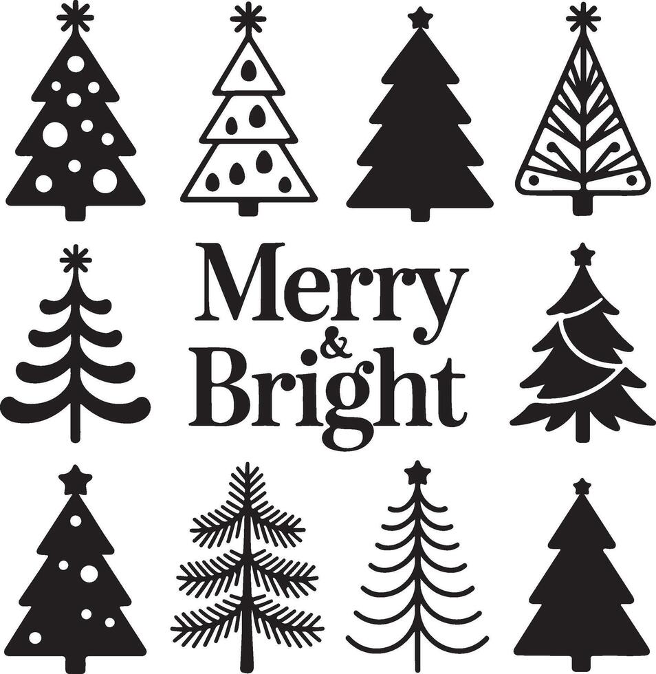 set of Christmas tree icons merry bright vector