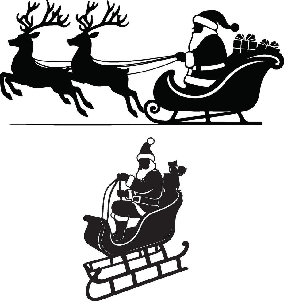 2 santa claus riding a sleigh silhouette vector