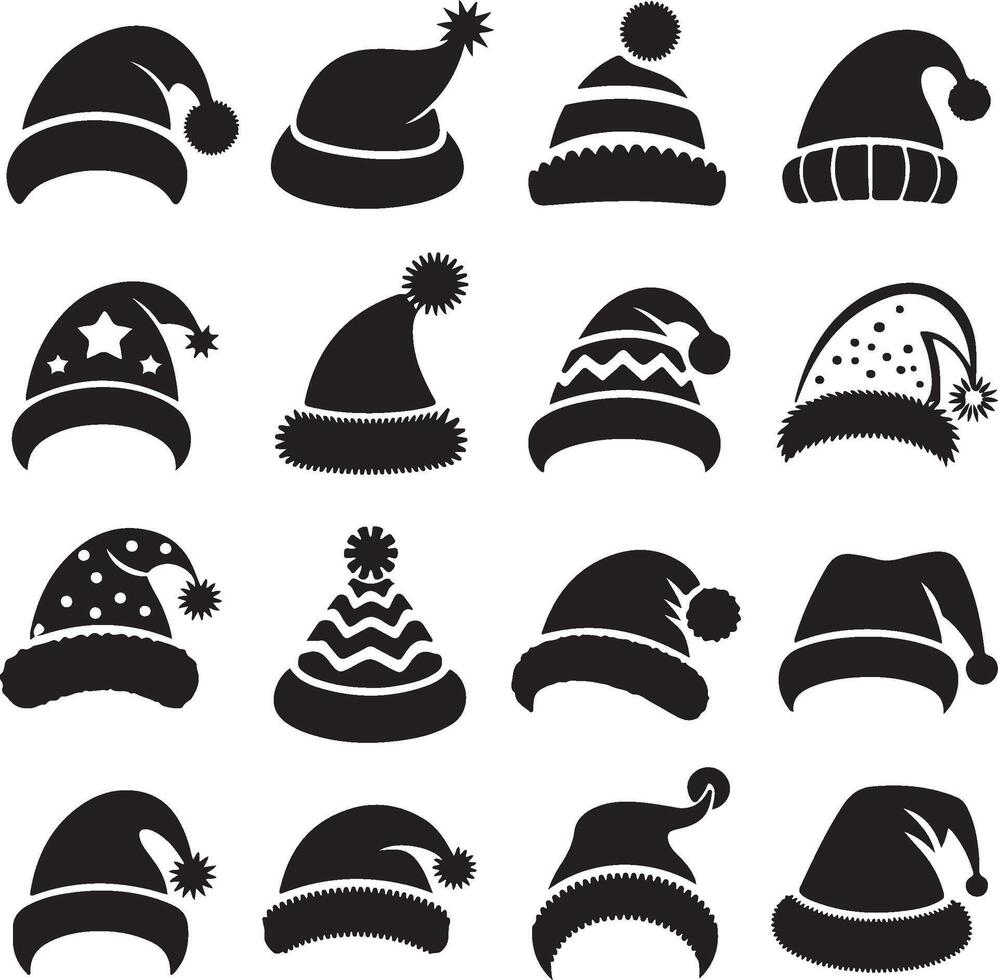 set of hats for Christmas icons black white set for Santa Claus vector