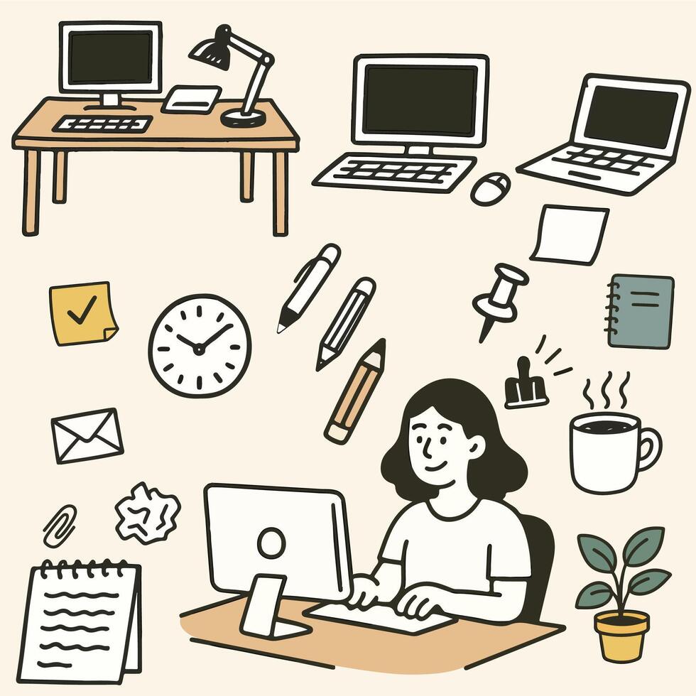office life doodle vector