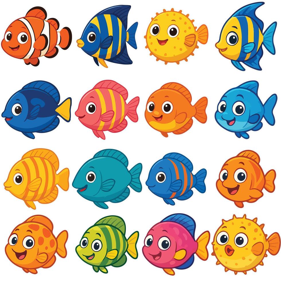 illustration of cartoon fish set vector