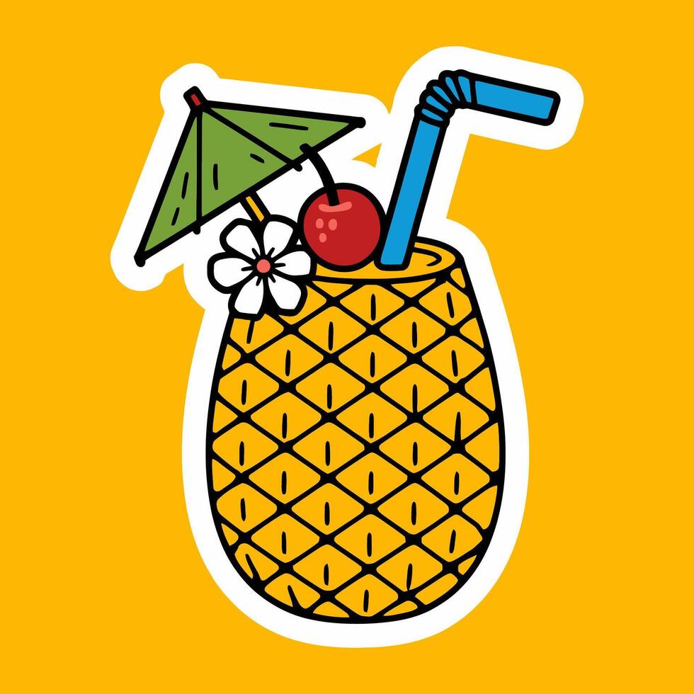 Tropical Pineapple Drink Cartoon Illustration vector