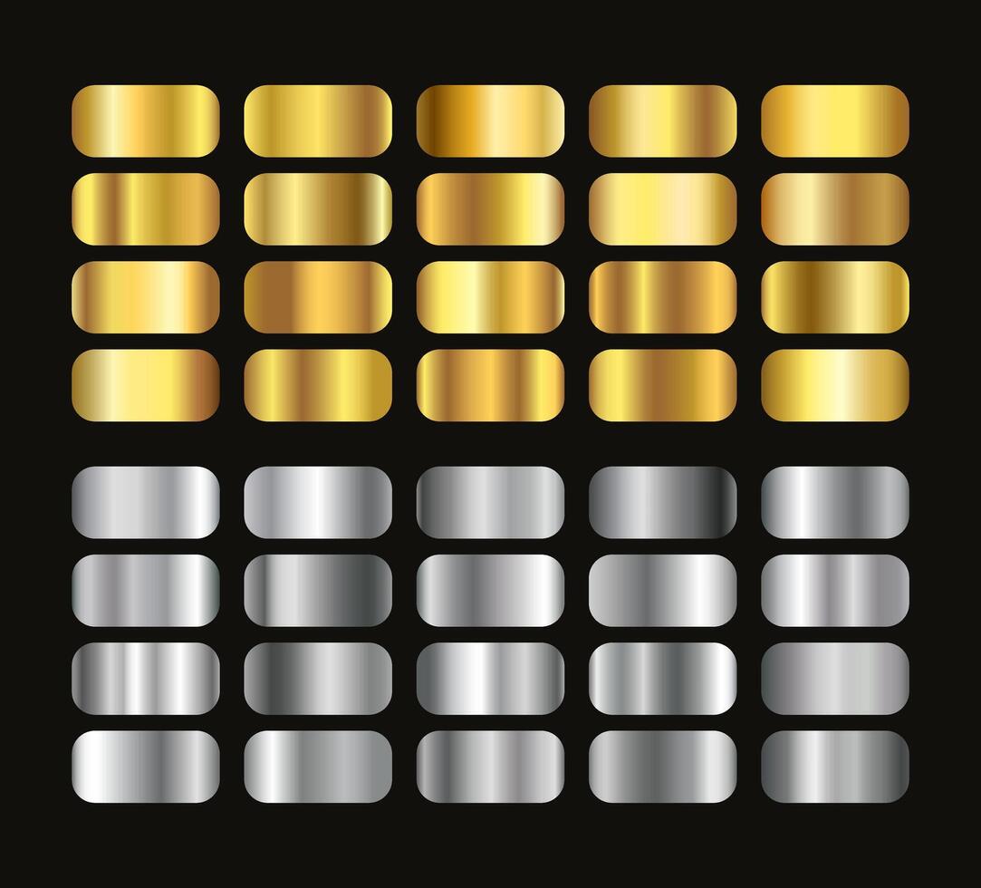 Gold Silver Shiny Metallic Gradient Swatch Set Illustration vector