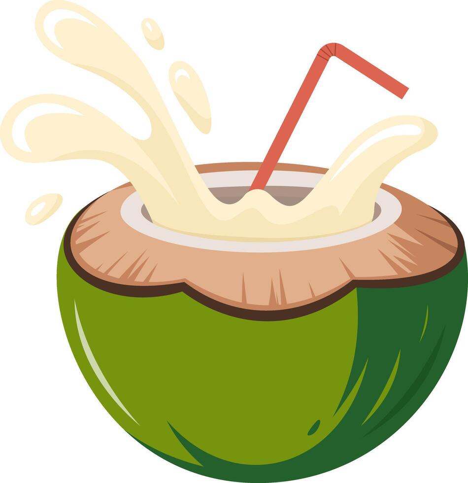Fresh coconut water drink with straw isolated illustration vector