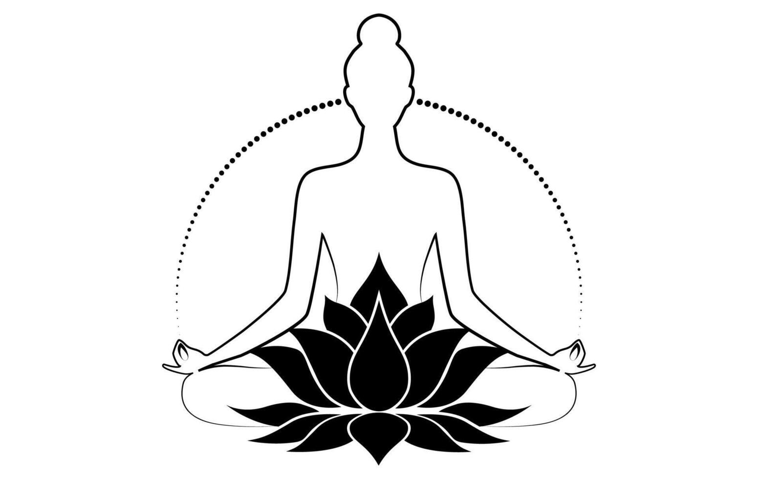Woman sitting in lotus position and meditating. Sacred Lotus flower, logo design. Flower blossom symbol of yoga, spa, beauty salon, cosmetics, relax, brand style. isolated on white background vector