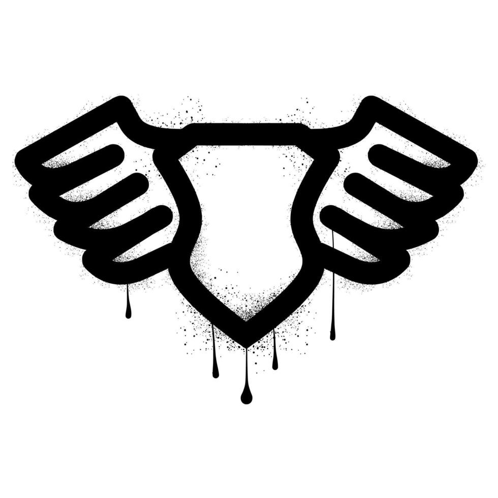 Shield and wings graffiti with black spray paint vector