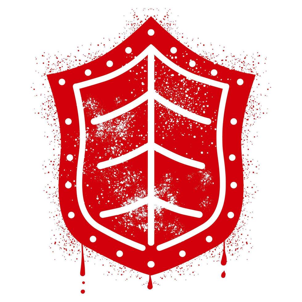 Red shield with spray paint graffiti vector