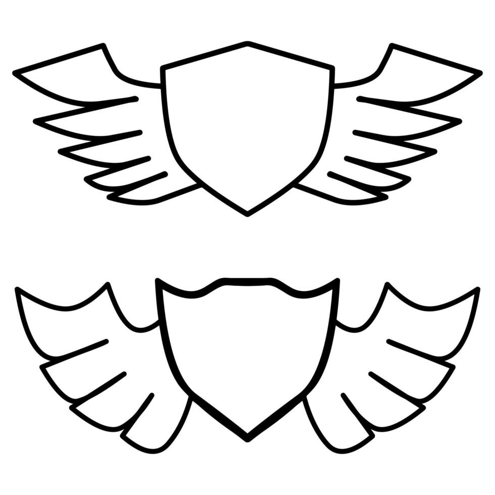 Hand drawn simple winged shield vector