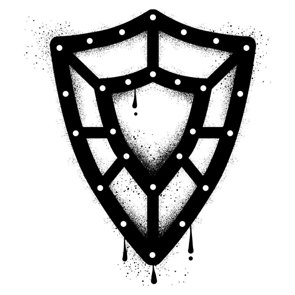 Shield with black spray paint graffiti vector