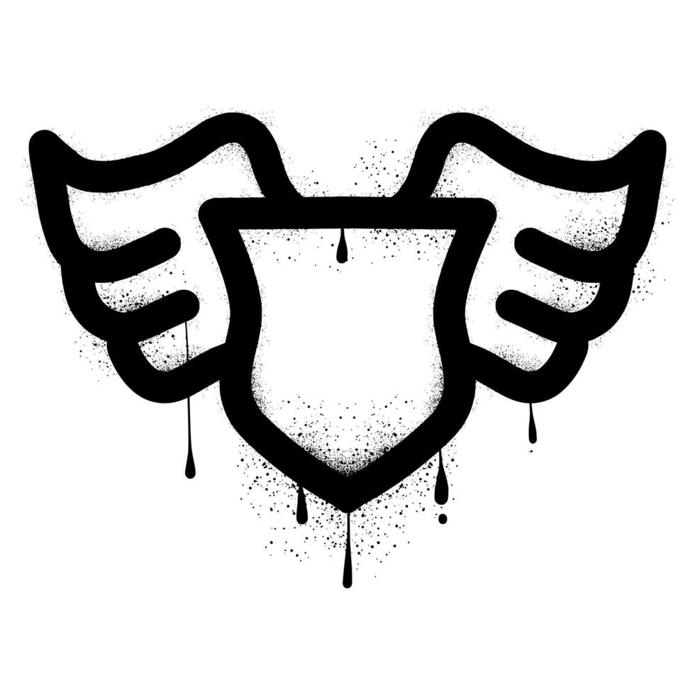 Winged shield graffiti with black spray paint vector