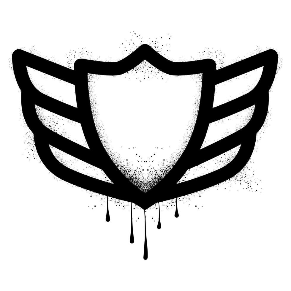 Shield with wings with black spray paint graffiti vector