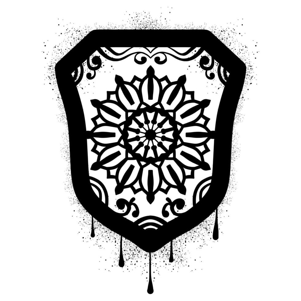 Tribal shield graffiti with black spray paint vector