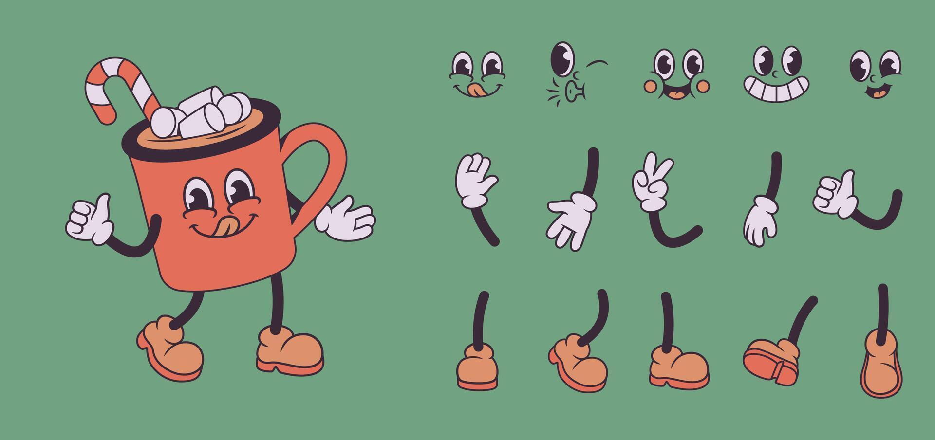 Hot chocolate mug cartoon with candy cane vector