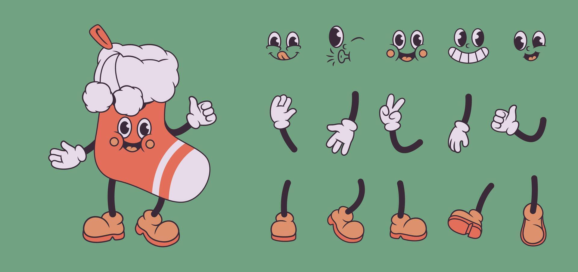 Cute Christmas stocking cartoon character set vector