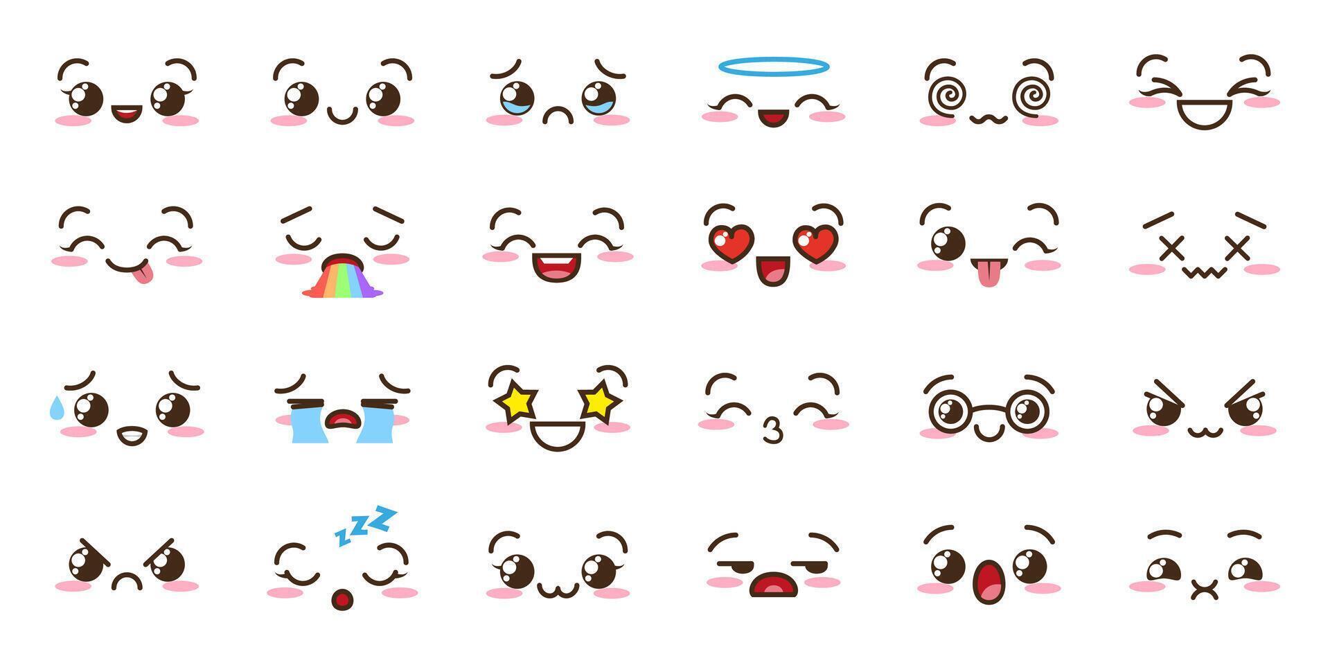 Kawaii faces expression set. Kawaii emoji. Cute emoticons. illustration isolated on vhite background vector