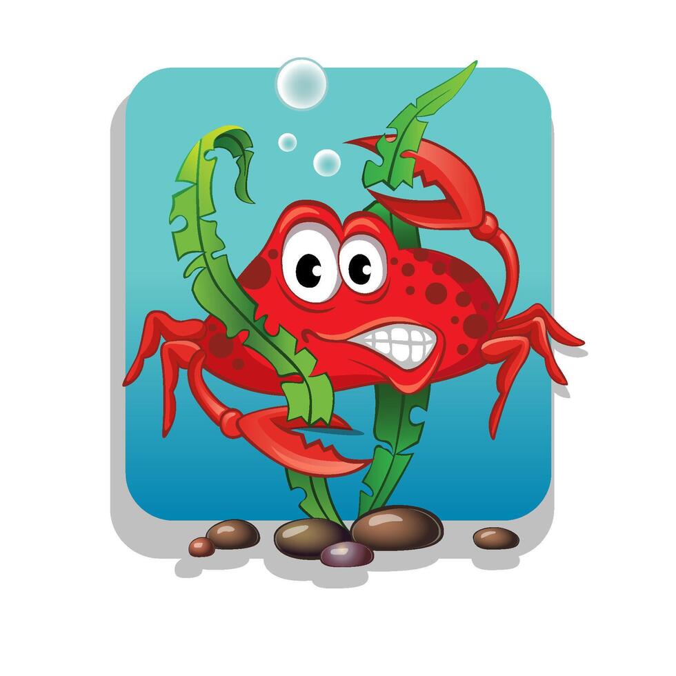 Crab shreds seaweed. illustration for kids vector